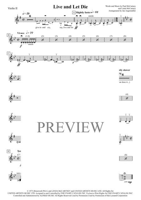 Live And Let Die Violin 2 Transcription Of The Original Mccartney Recording Sheet Music