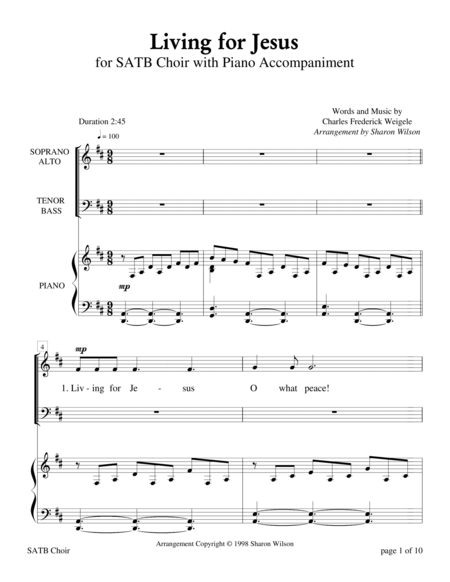 Living For Jesus For Satb Choir With Piano Accompaniment Sheet Music