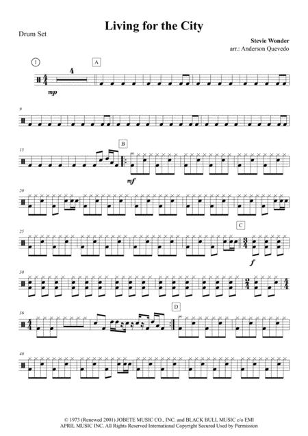 Free Sheet Music Living For The City Drum Set