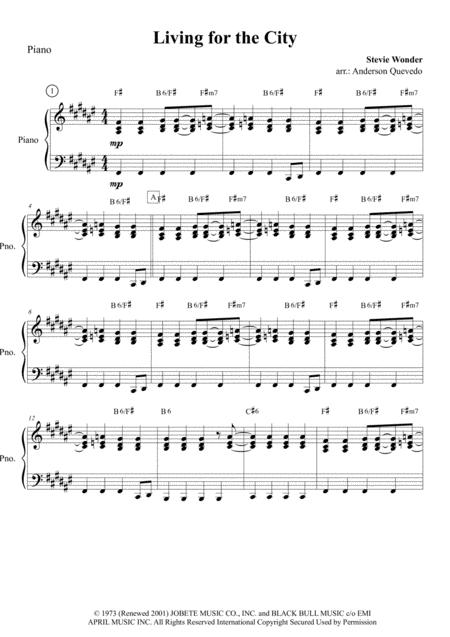 Living For The City Piano Sheet Music