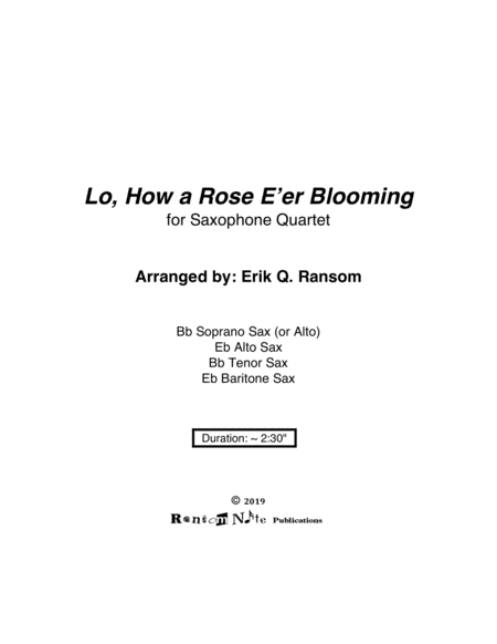 Lo How A Rose E Er Blooming For Saxophone Quartet Sheet Music