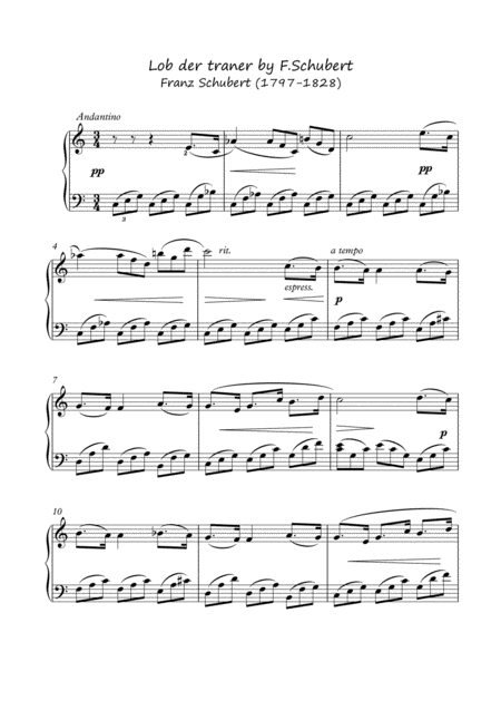 Free Sheet Music Lob Der Traner By Franz Schubert For Easy Piano