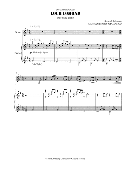 Free Sheet Music Loch Lomond Oboe Solo And Piano