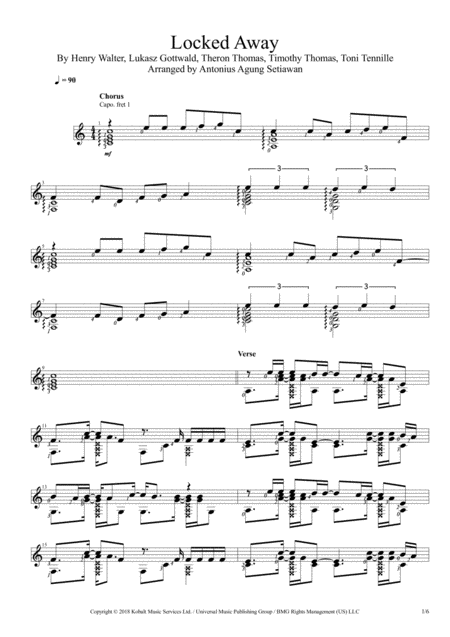 Locked Away Solo Guitar Score Sheet Music