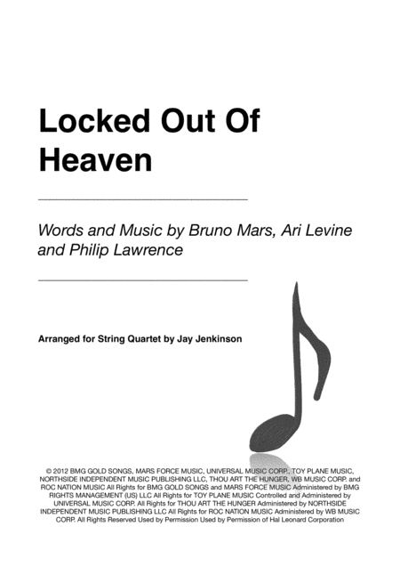 Free Sheet Music Locked Out Of Heaven For String Quartet