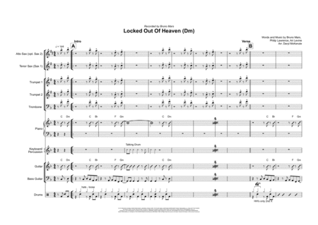 Free Sheet Music Locked Out Of Heaven Vocal With Small Band 3 5 Horns Key Of D Minor