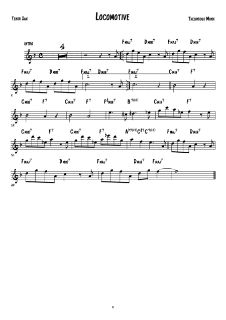 Free Sheet Music Locomotive Tenor Sax