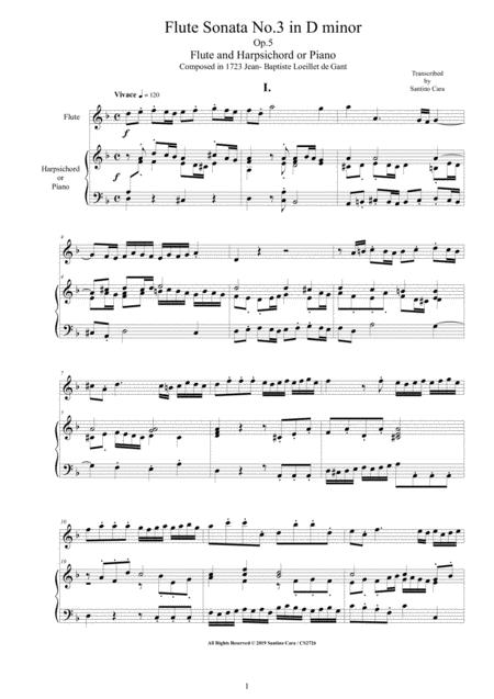 Free Sheet Music Loeillet Flute Sonata No 3 In D Minor Op 5 For Flute And Harpsichord Or Piano