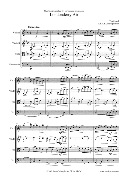 Londonderry Air String Quartet Sheet Music