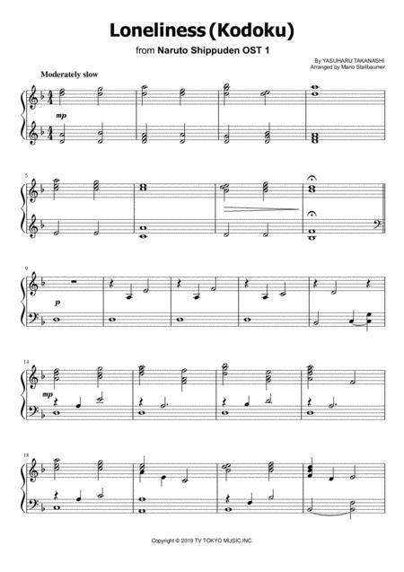 Loneliness Kodoku From Naruto Shippuden Piano Solo Sheet Music