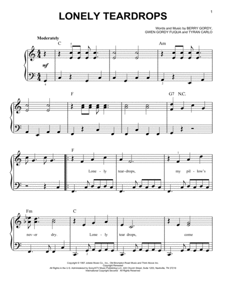 Free Sheet Music Lonely Teardrops