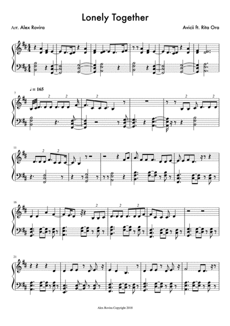 Free Sheet Music Lonely Together