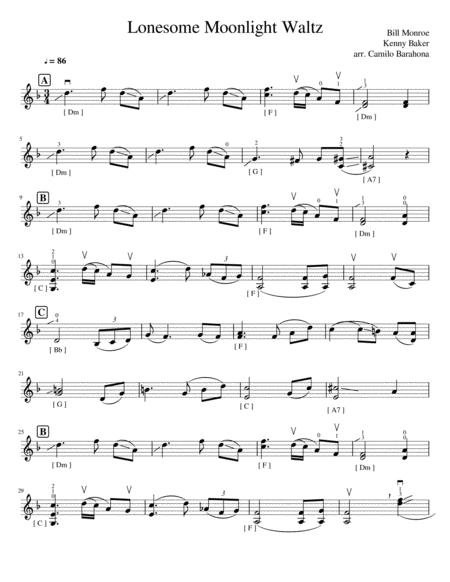 Free Sheet Music Lonesome Moonlight Waltz Fiddle Guitar