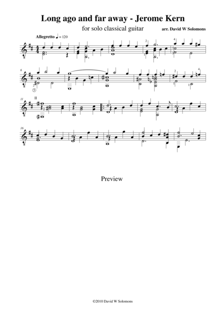 Long Ago And Far Away For Classical Guitar Sheet Music