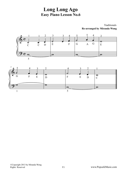 Free Sheet Music Long Long Ago Easy Piano Lesson No 6