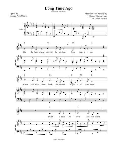 Free Sheet Music Long Time Ago Key Of D