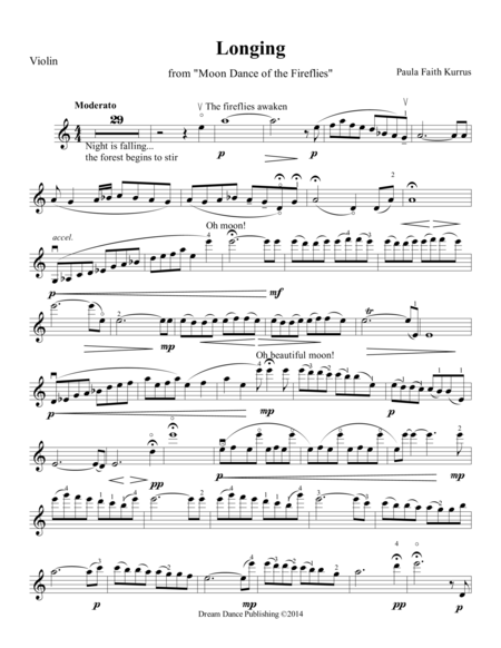 Free Sheet Music Longing From Moon Dance Of The Fireflies Violin Solo Part