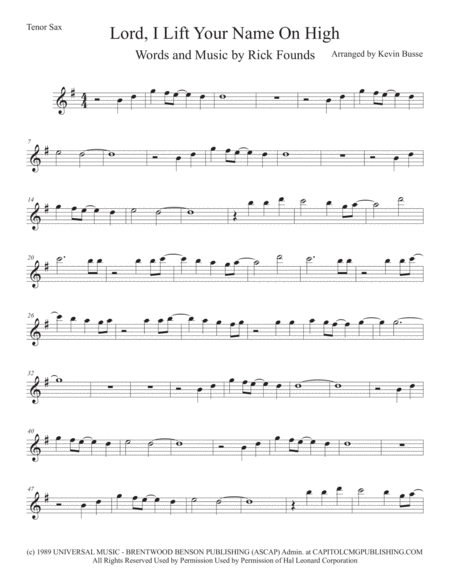 Lord I Lift Your Name On High Tenor Sax Sheet Music