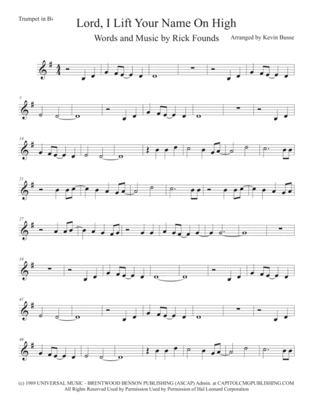 Lord I Lift Your Name On High Trumpet Sheet Music