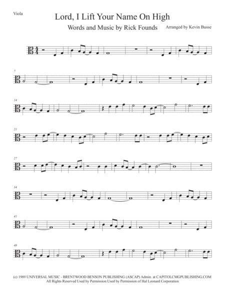 Lord I Lift Your Name On High Viola Easy Key Of C Sheet Music