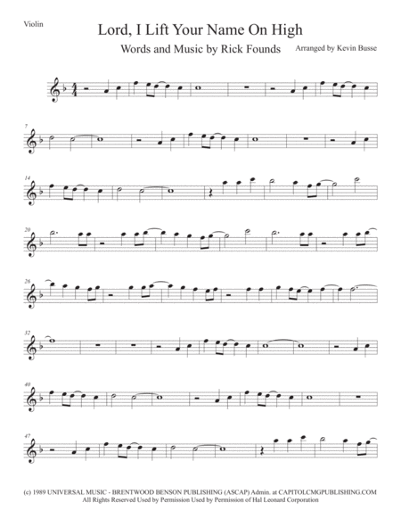 Lord I Lift Your Name On High Violin Sheet Music