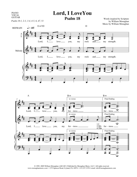 Free Sheet Music Lord I Love You Psalm 18