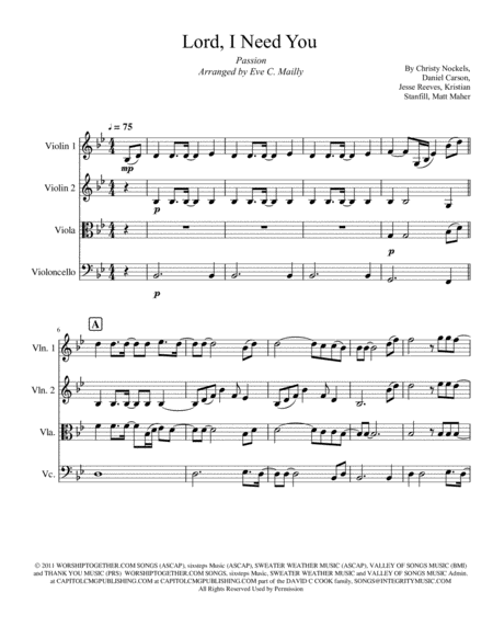 Free Sheet Music Lord I Need You Passion String Quartet