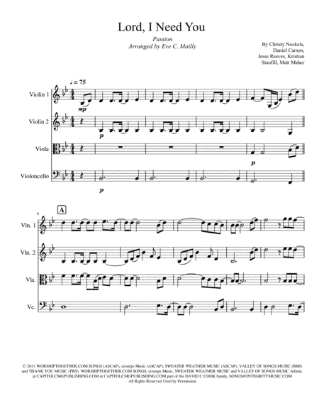 Lord I Need You Passion String Quartet Sheet Music