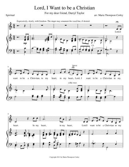 Free Sheet Music Lord I Want To Be A Christian