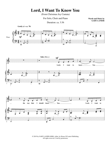 Lord I Want To Know You For Solo And Satb Choir With Piano Sheet Music