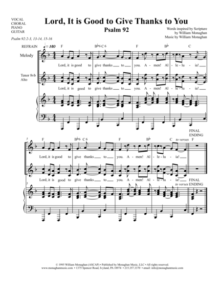 Free Sheet Music Lord It Is Good Psalm 92