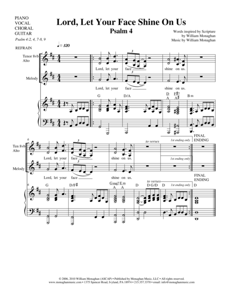 Free Sheet Music Lord Let Your Face Shine On Us Psalm 4