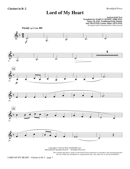 Free Sheet Music Lord Of My Heart Bb Clarinet 2