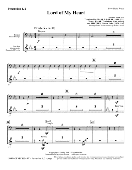 Lord Of My Heart Percussion 1 2 Sheet Music