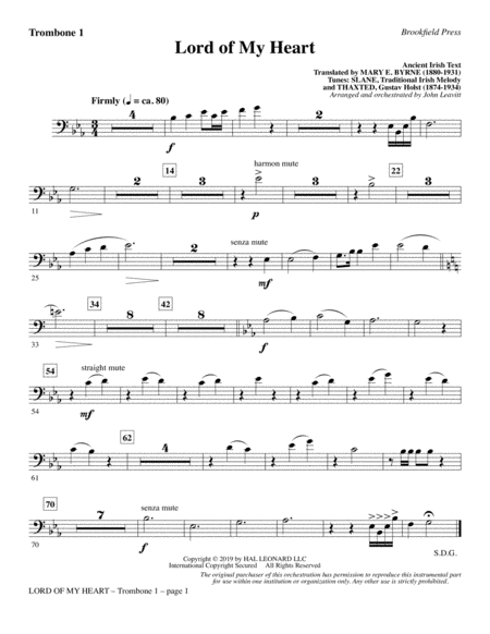 Lord Of My Heart Trombone 1 Sheet Music