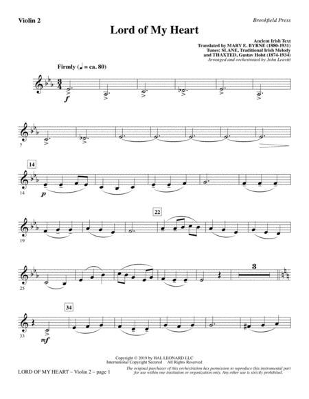 Free Sheet Music Lord Of My Heart Violin 2