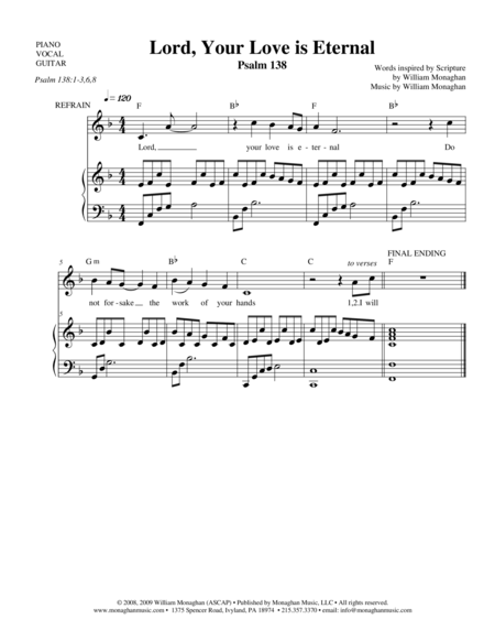 Free Sheet Music Lord Your Love Is Eternal Psalm 138