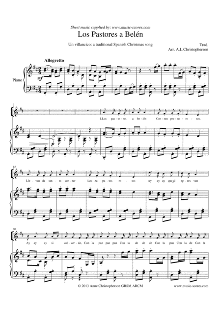 Free Sheet Music Los Pastores A Belen 2 Voices And Piano D Major