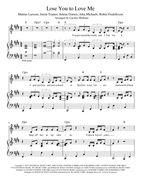 Lose You To Love Me Piano Vocal Sheet Music