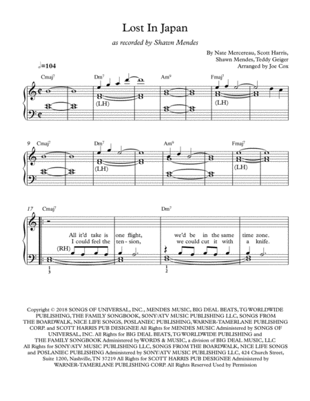 Lost In Japan Beginner Version Sheet Music