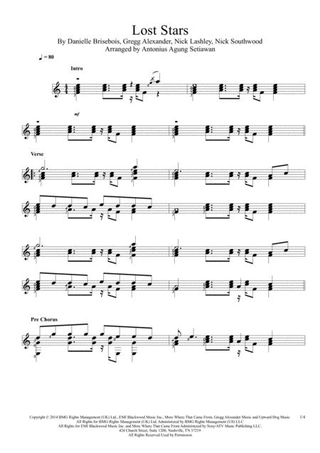 Free Sheet Music Lost Stars Solo Guitar Score