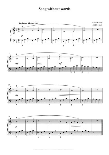 Free Sheet Music Louis Kohler Song Without Words Easy Piano