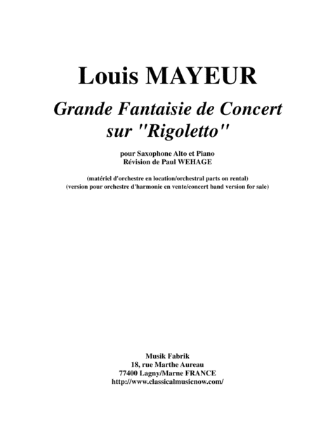 Free Sheet Music Louis Mayeur Grande Fantaisie De Concert Sur Rigoletto De Verdi For Alto Saxophone And Piano