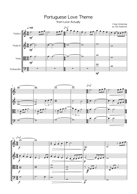 Love Actually Portuguese Love Theme String Quartet Sheet Music