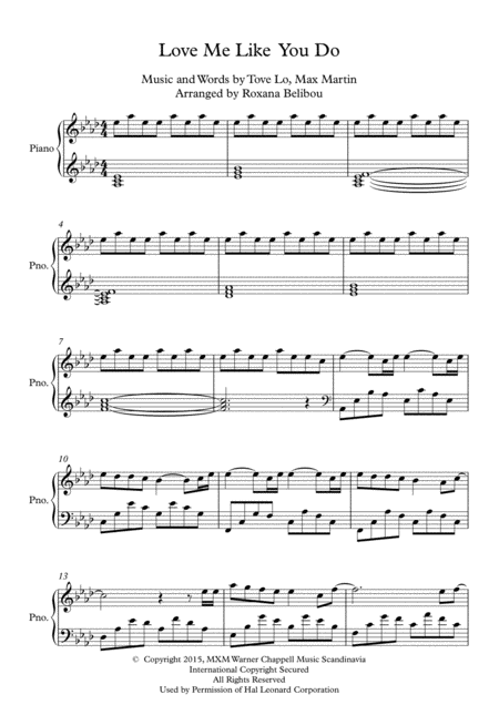Free Sheet Music Love Me Like You Do By Ellie Goulding Piano