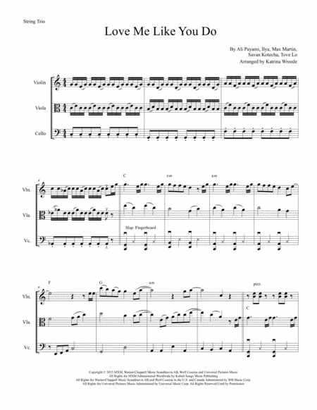 Love Me Like You Do For String Trio Sheet Music