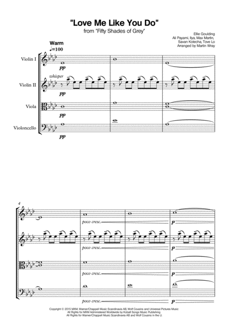 Free Sheet Music Love Me Like You Do String Quartet