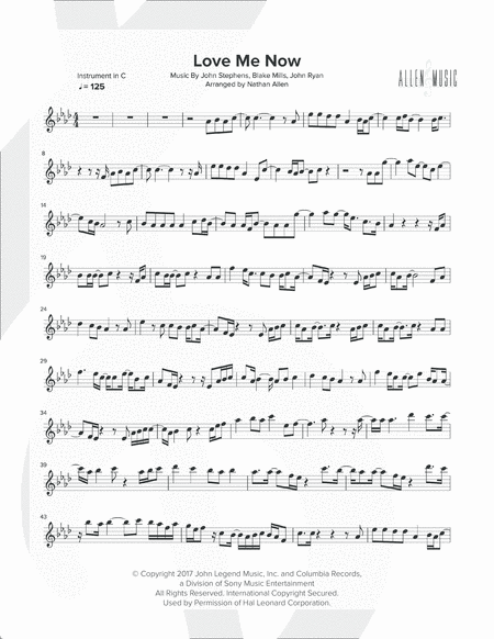 Love Me Now Allen Music C Instruments Sheet Music