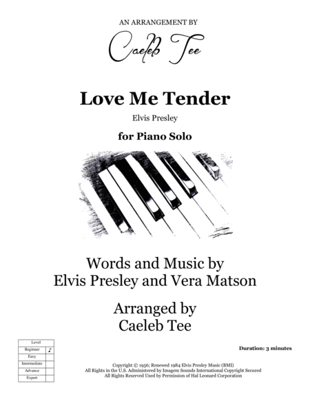 Love Me Tender Beginner Piano Solo Arranged By Caeleb Tee Sheet Music