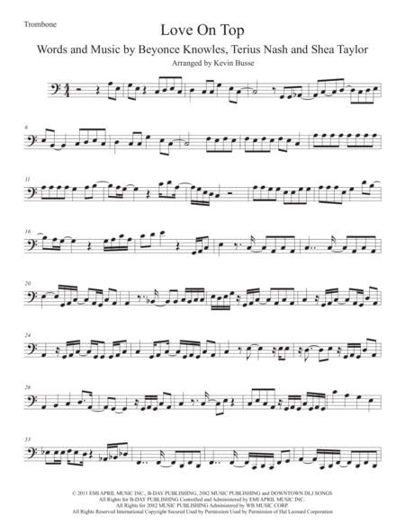 Free Sheet Music Love On Top Easy Key Of C Trombone